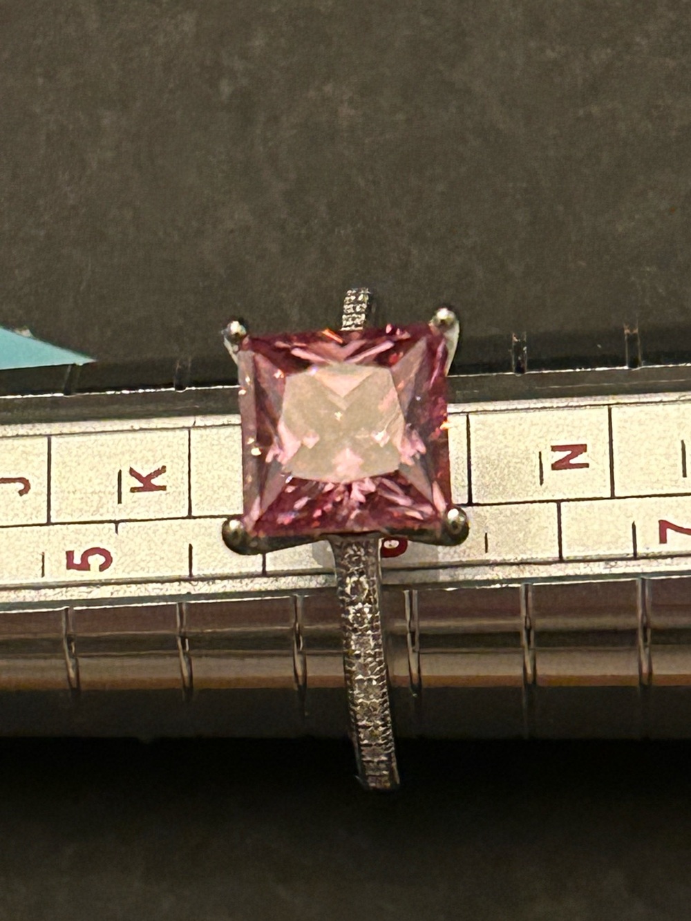 4.36CTW VVSD Princess-Cut Pink Moissanite Solitaire Ring 💍 w/Pavé Shoulders SS